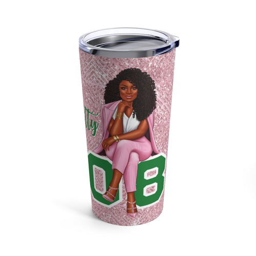 Sitting Pretty Pink Tumbler 20oz- Dark Skin Natural